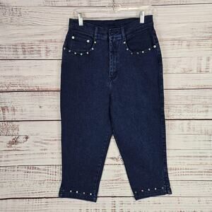 Denim & Co Jeans Womens 12 Dark Wash Cropped Capri Stretch Multicolor Studs